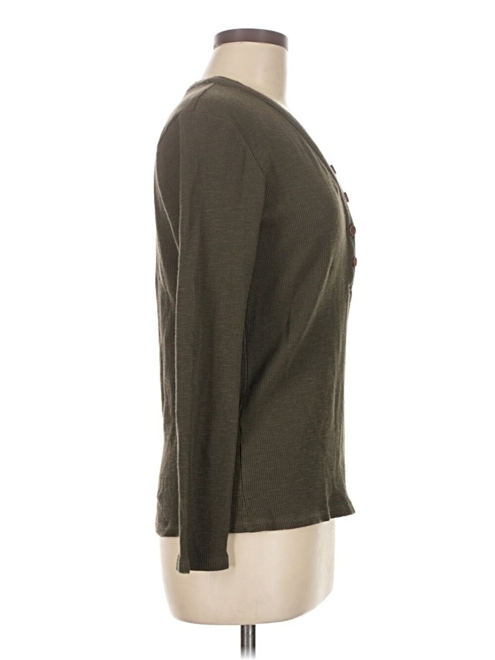 Standard James Perse Waffle Knit Long Sleeve Henley Top Olive Size 3 L - Picture 5 of 7